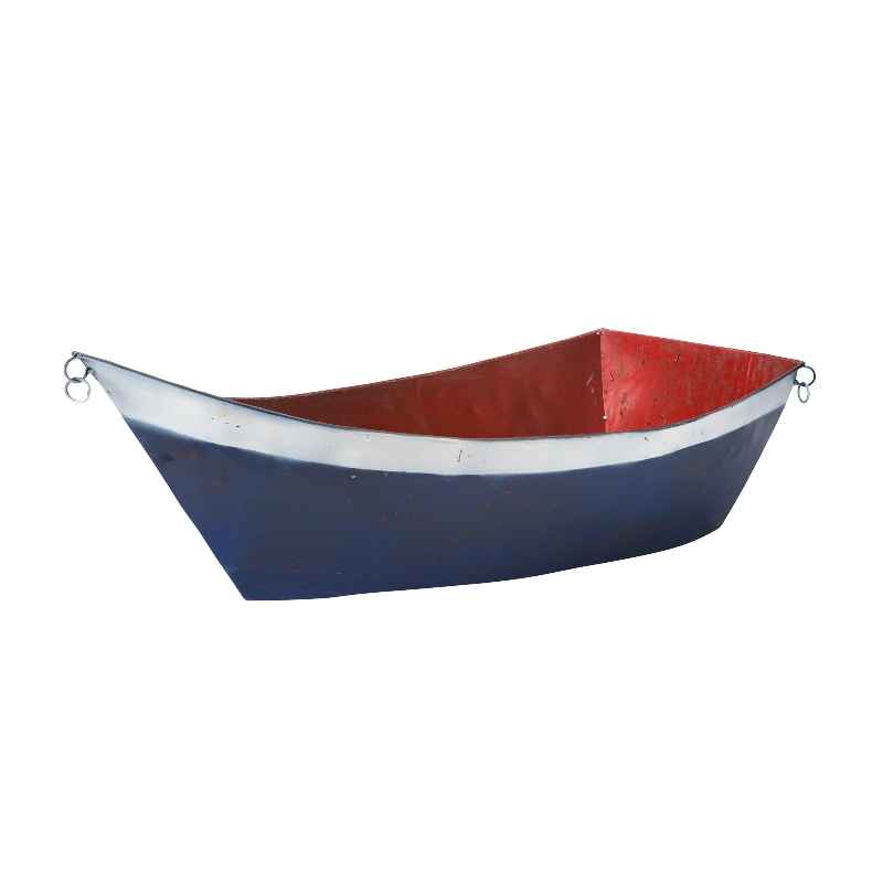 Handcrafted Blue and White Metal Boat Planter/Container