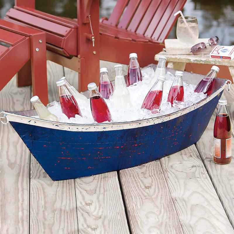 Handcrafted Blue and White Metal Boat Planter/Container