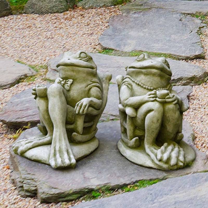 USA-Made Cast Stone Frog Garden Statues, set of 2