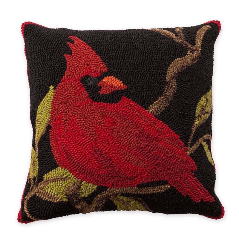 Indoor/Outdoor Hooked Cardinal Throw Pillow, 18