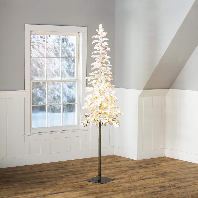 7' Lighted Indoor/Outdoor Flocked Alpine Tree