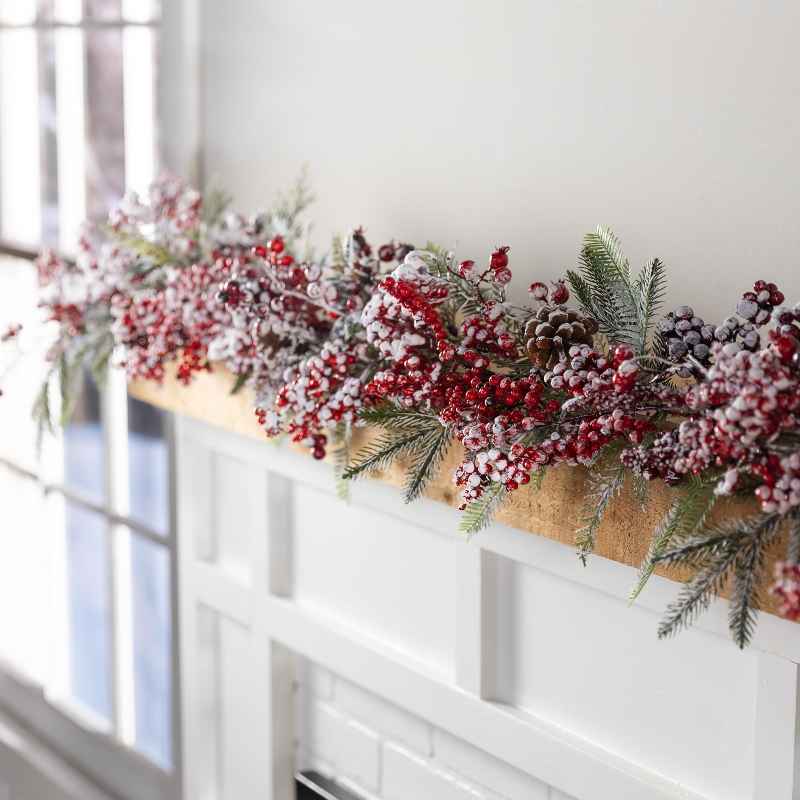 Frosted Berries and Pine Boughs Holiday Garland, 71
