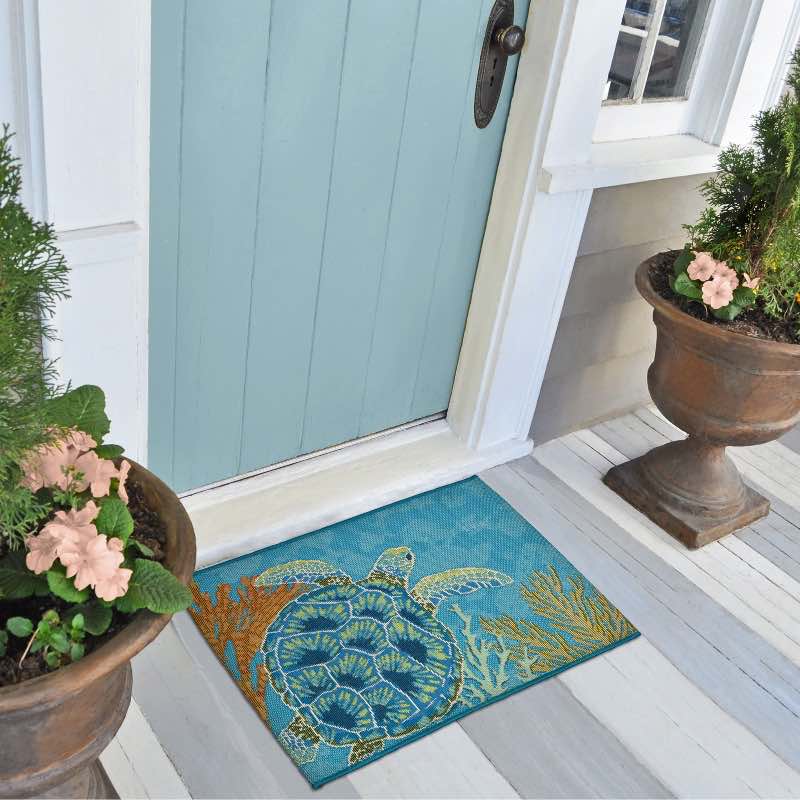 Indoor/Outdoor Sea Turtle Garden Rug