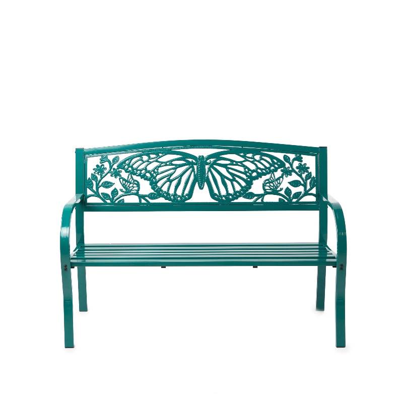 Teal Iron Butterfly Garden Bench