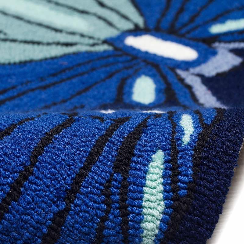 Indoor/Outdoor Hand-Hooked Polyester Butterfly Rug (blue)