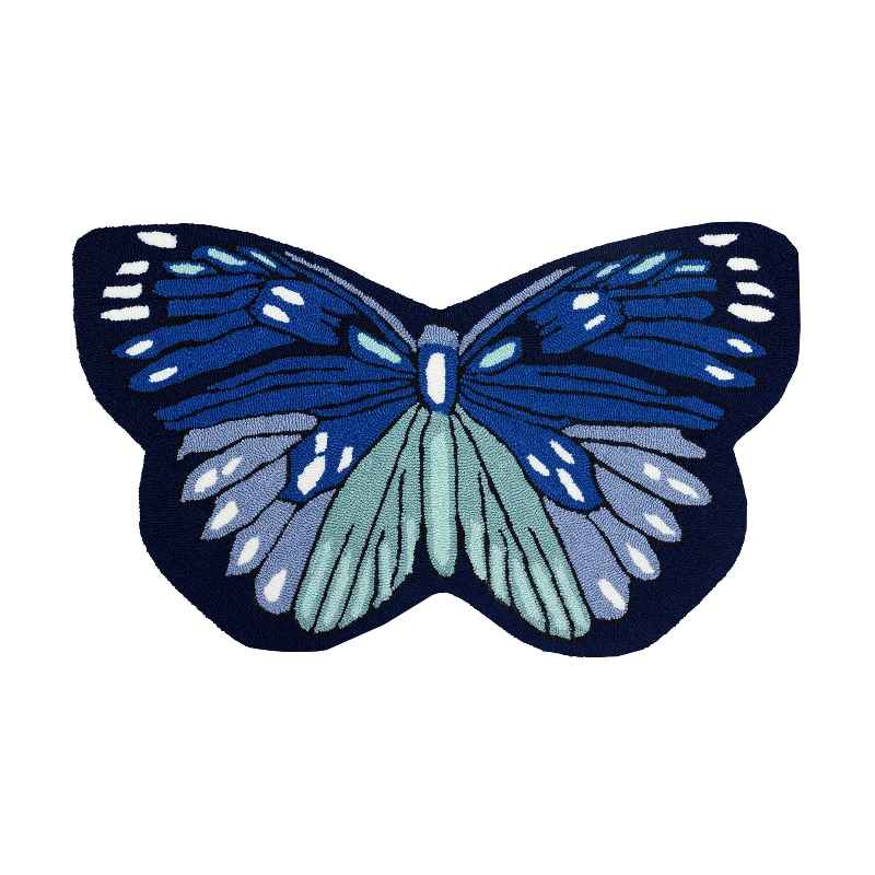 Indoor/Outdoor Hand-Hooked Polyester Butterfly Rug (blue)