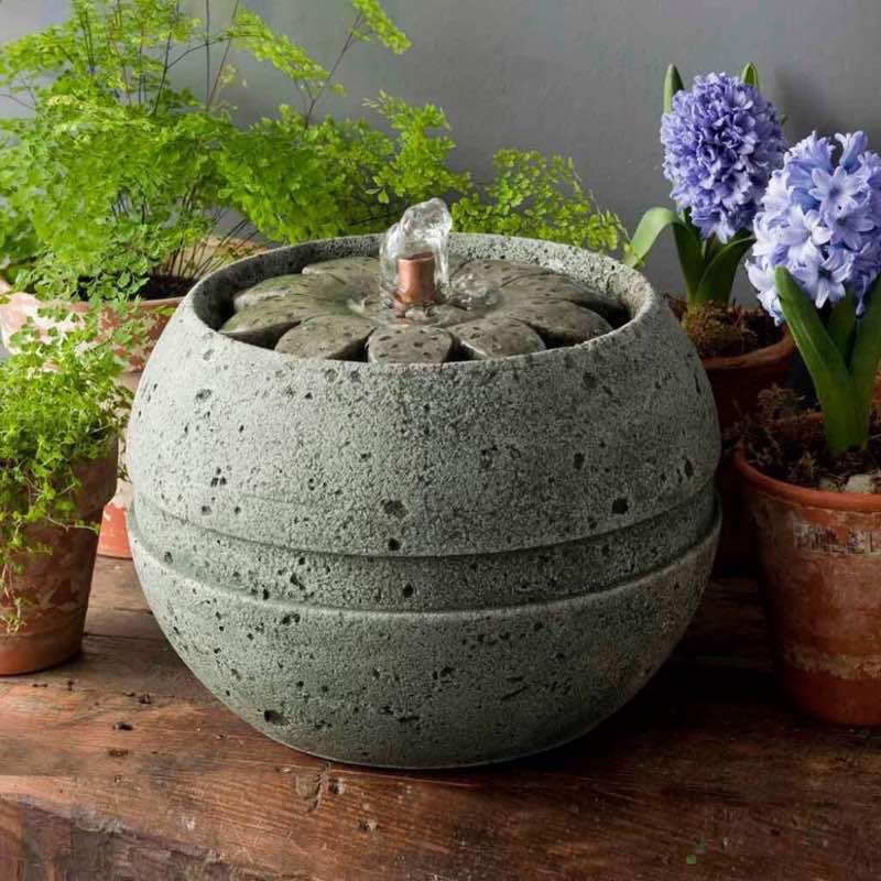 Handcrafted Cast Stone Rosette Tabletop Fountain