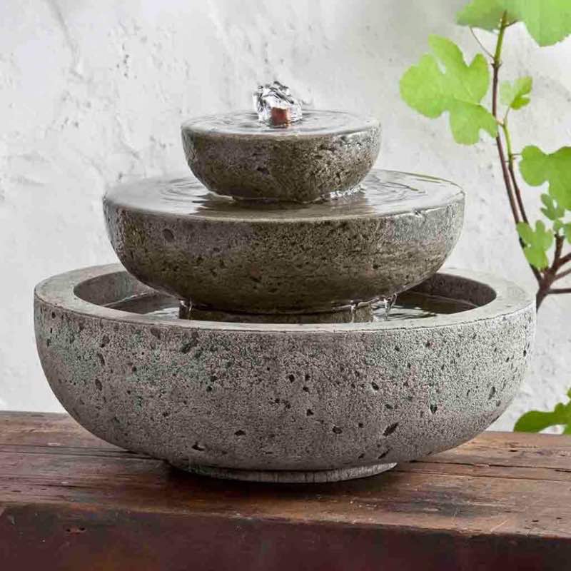 Handcrafted Cast Stone Three-Tiered Tabletop Fountain