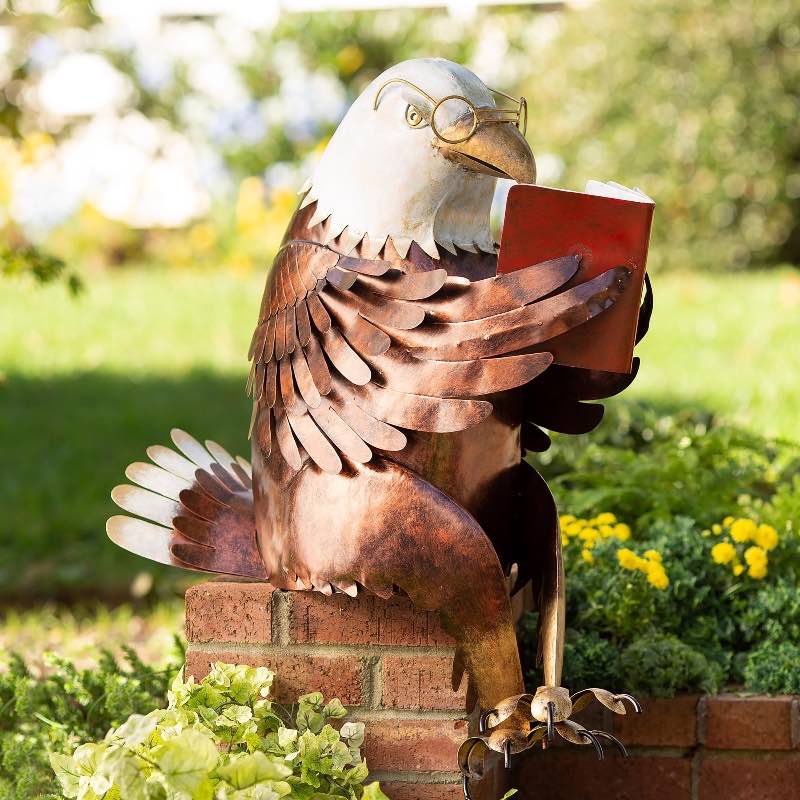 Handcrafted Metal Reading Bald Eagle Indoor/Outdoor Sculpture