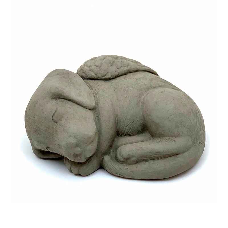 Sleeping Puppy with Angel Wings Pet Memorial Sculpture (gray)