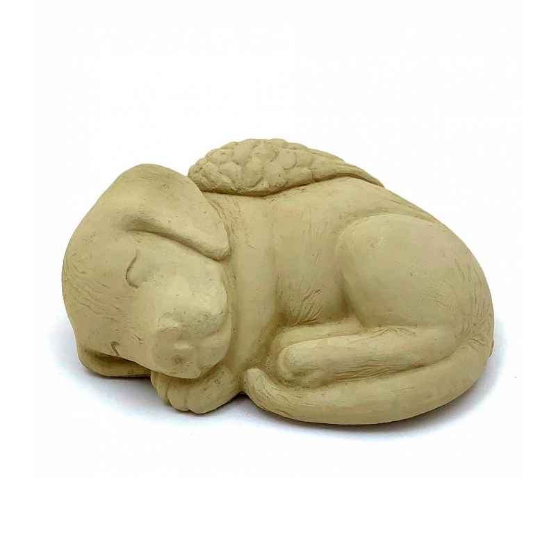 Sleeping Puppy with Angel Wings Pet Memorial Sculpture (tan)