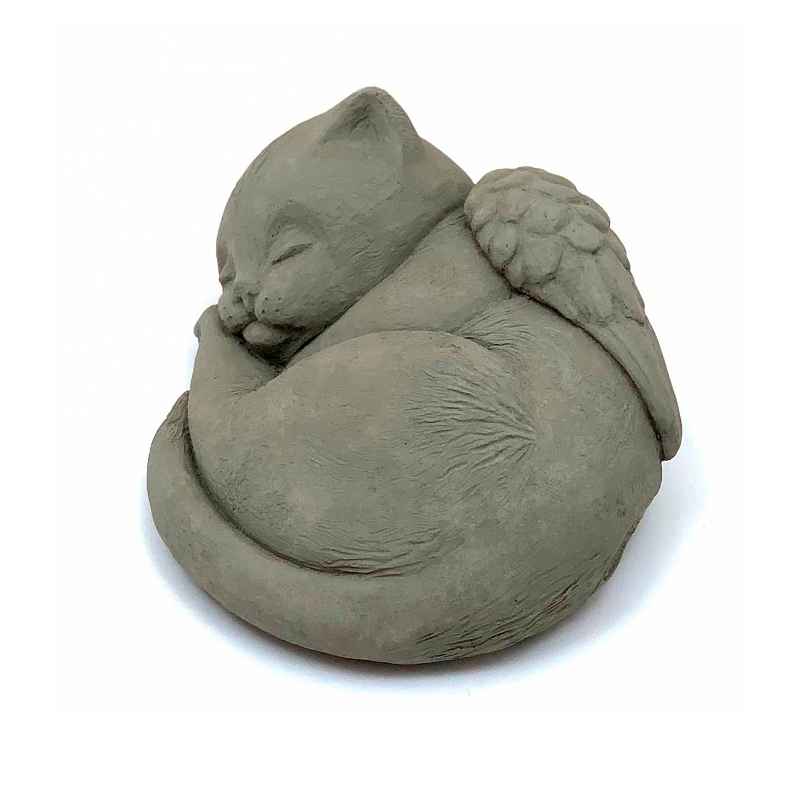 Sleeping Kitten with Angel Wings Pet Memorial Sculpture (gray)