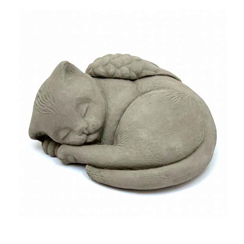 Sleeping Kitten with Angel Wings Pet Memorial Sculpture (gray)