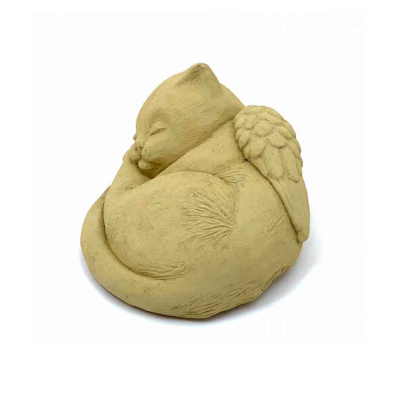 Sleeping Kitten with Angel Wings Pet Memorial Sculpture (tan)