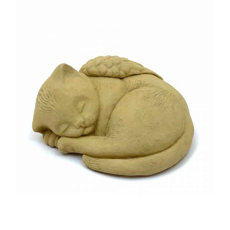 Sleeping Kitten with Angel Wings Pet Memorial Sculpture (tan)