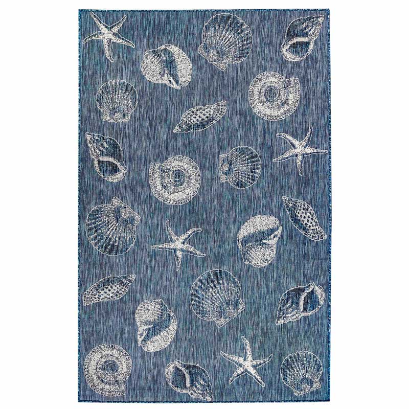 Indoor/Outdoor Small Navy Shells Rug, 3'W x 5'L
