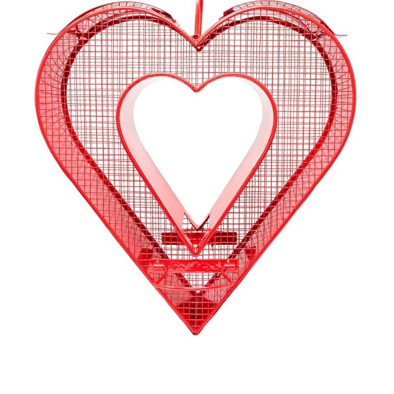 Red Heart Metal and Mesh Fly-Through Bird Feeder
