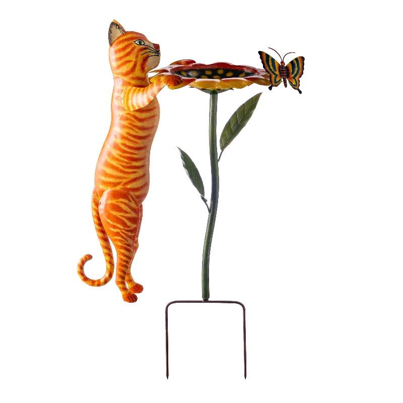 Metal Cat and Sunflower Birdbath