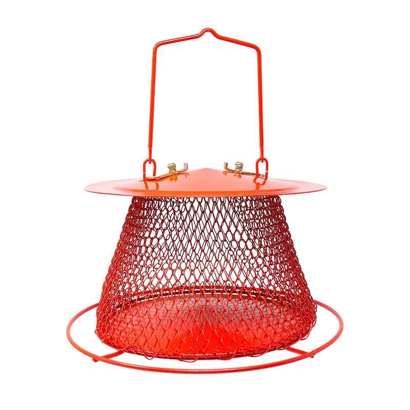 Red Metal Cage Bird Feeder