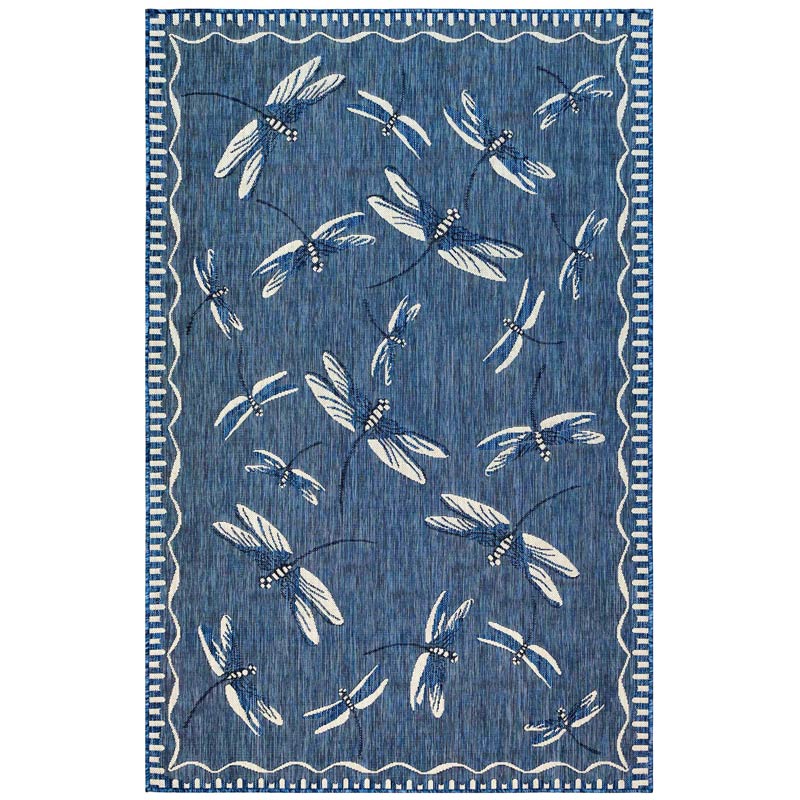 Indoor/Outdoor Navy Dragonfly Rug  5'W x 8'L