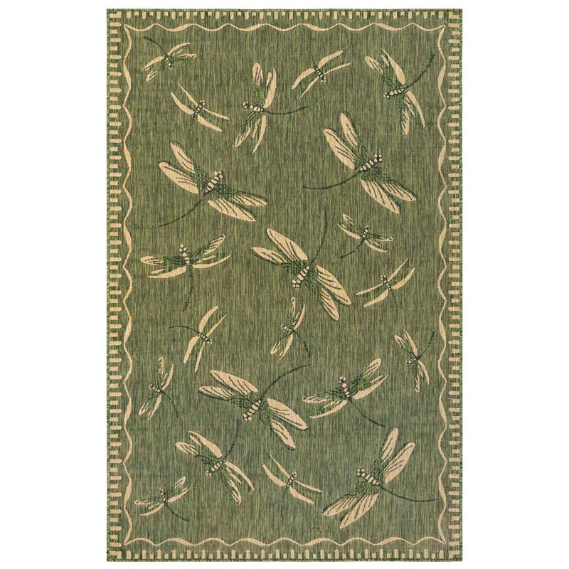 Indoor/Outdoor Green Dragonfly Rug  5' W x 8' L