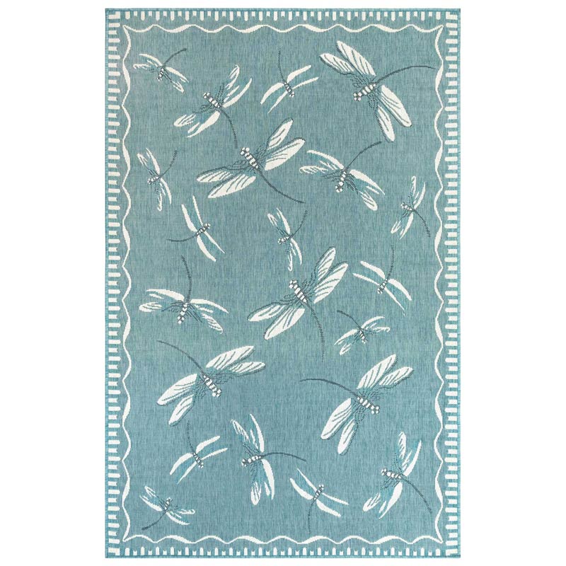 Indoor/Outdoor Aqua Dragonfly Rug. 3'W x 5'L