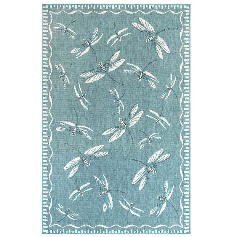 Indoor/Outdoor Aqua Dragonfly Rug, 5'W x 8'L