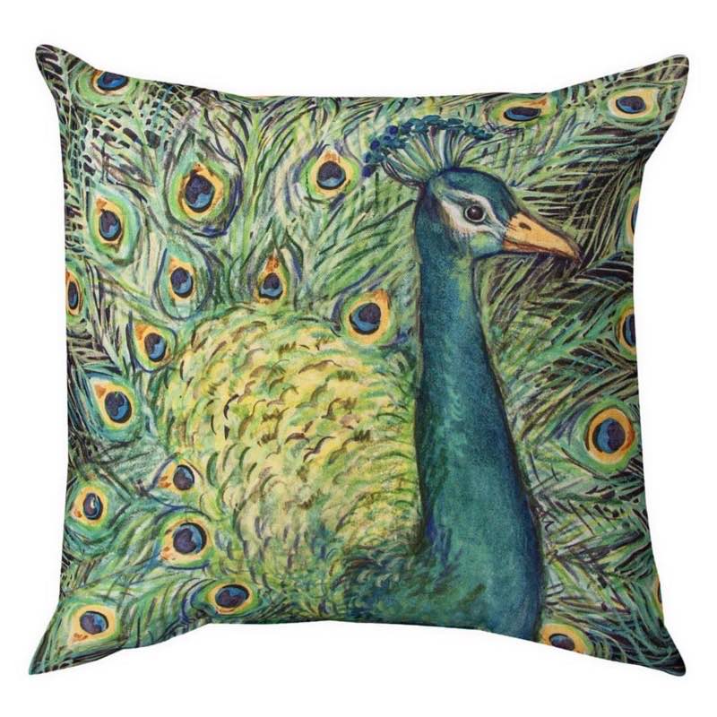 Colorful Square Peacock Throw Pillow, 18