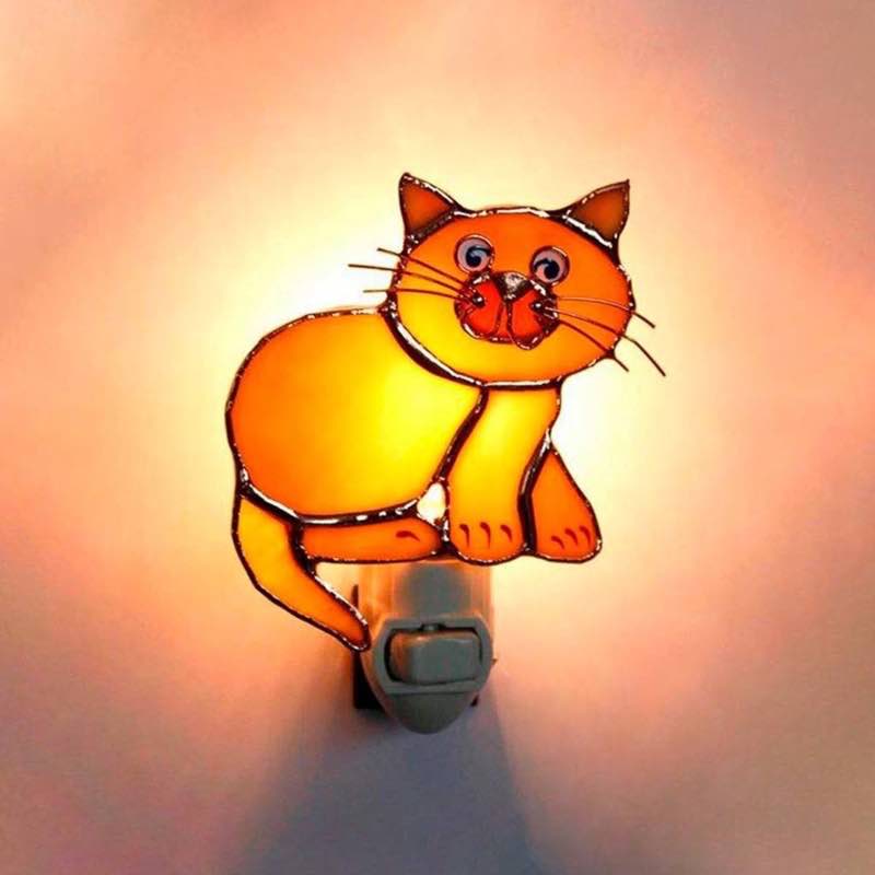 Handcrafted Stained Glass Cat Night Light