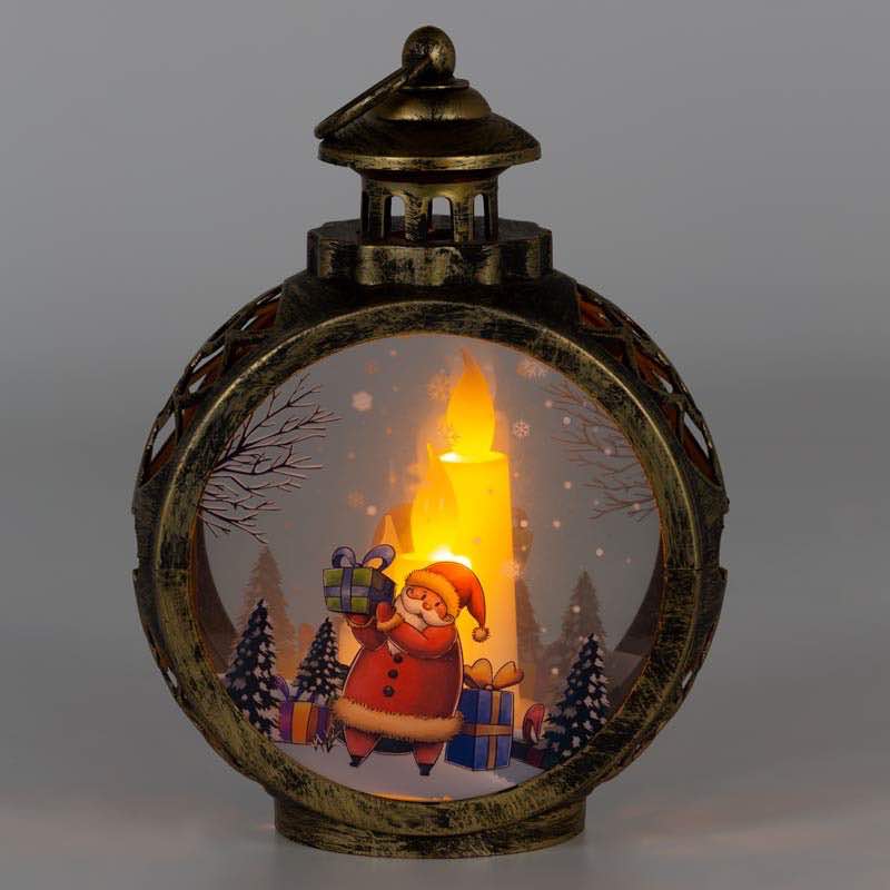 Battery-Operated Santa Claus Lantern with Faux Candles