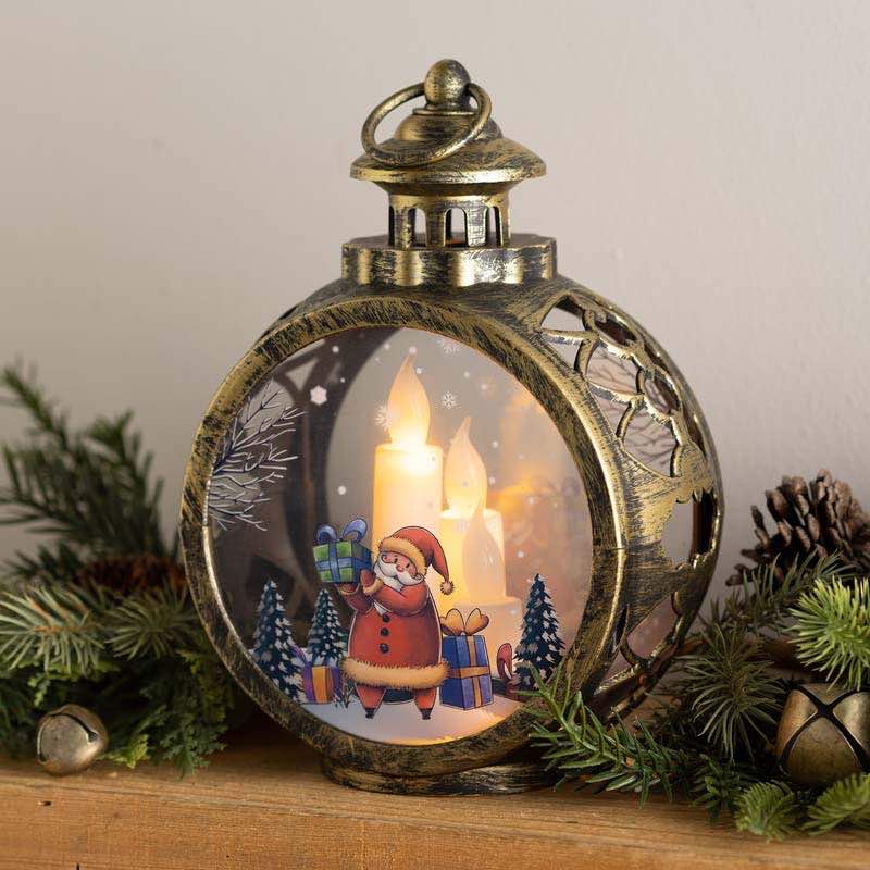 Battery-Operated Santa Claus Lantern with Faux Candles