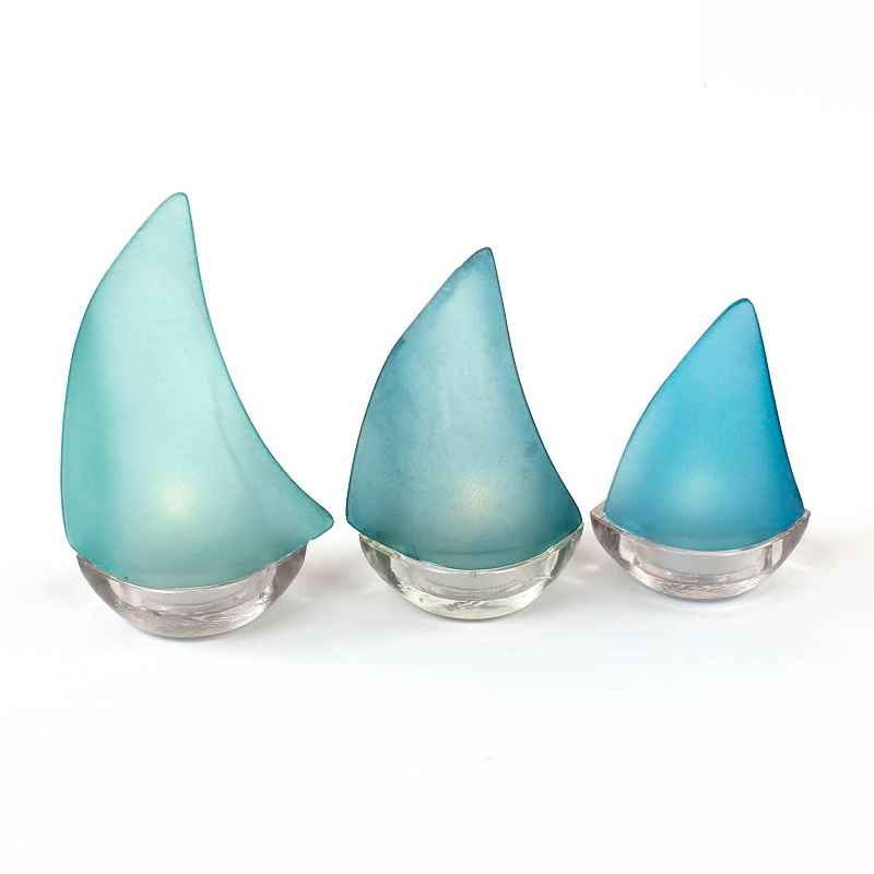 Blue Sailboat Silhouette Candleholder Set