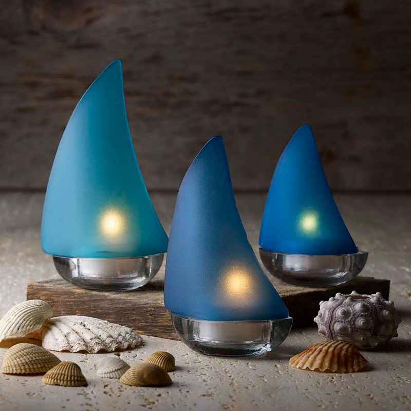 Blue Sailboat Silhouette Candleholder Set