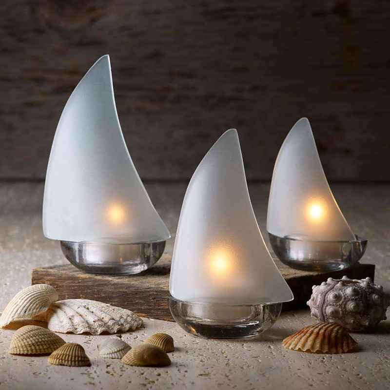 White Sailboat Silhouette Candleholder Set