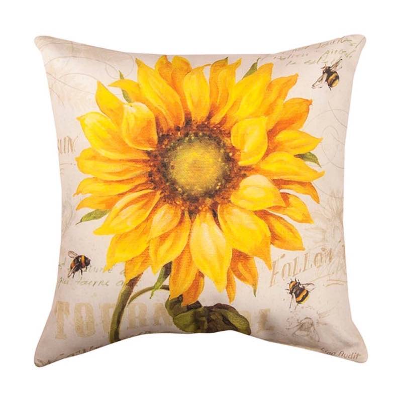 Sunflower & Bees Throw Pillow, 18