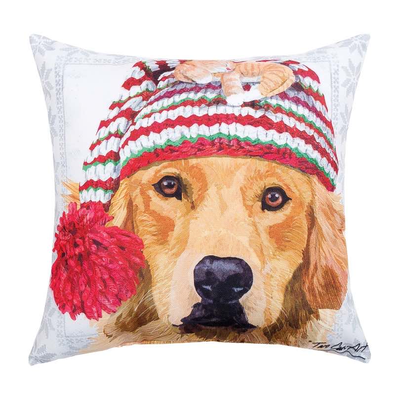 Winter Hat Golden Retriever Pillow, 18
