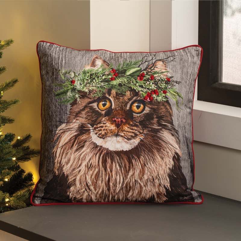 Cat Flower Crown Pillow, 18