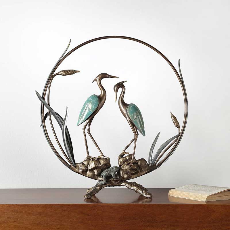 Hand Cast Aluminum Romantic Heron Sculpture