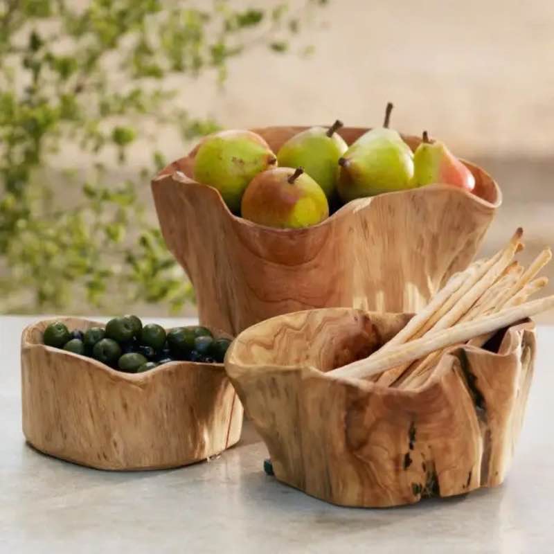 Hand-Carved Root of Earth Bowls, Set of 3