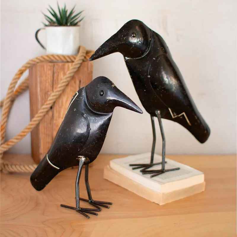 Handcrafted Black Iron Crows, Set of 2
