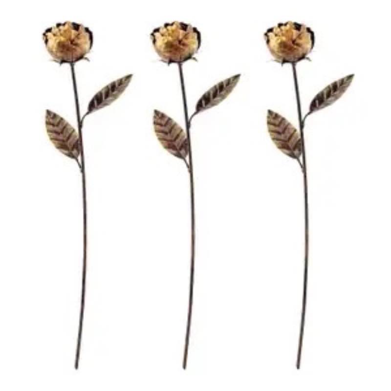 Metal Rose Garden Stakes with Copper-Gold Finish, Set of 3