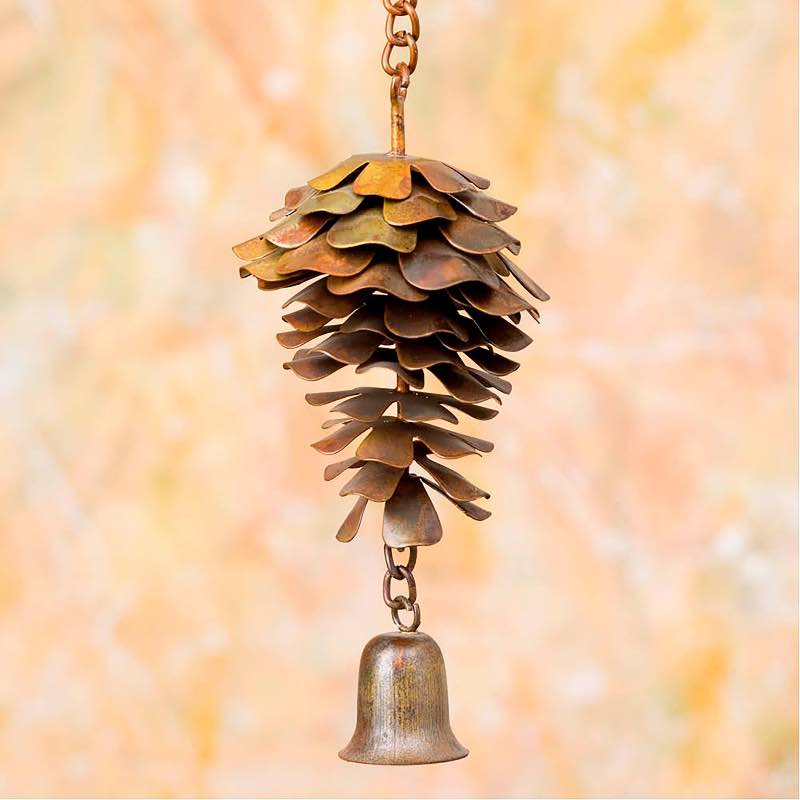 Flamed Metal Pinecone with Bell Ornament