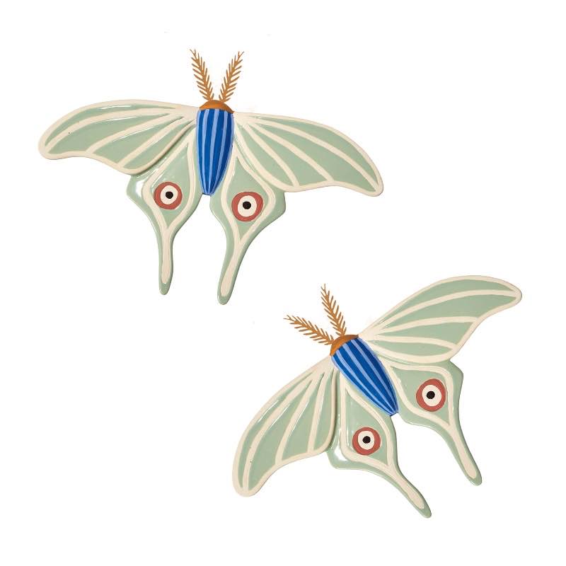 Ceramic Luna Moth Wall Art, Set of 2