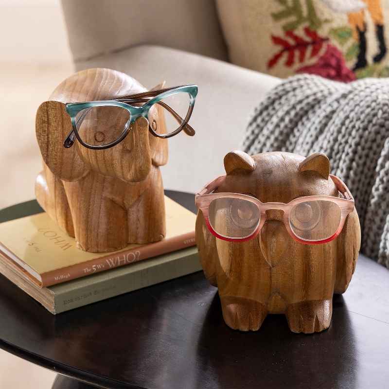 Handcarved Wooden Eyeglass Holder - Elephant