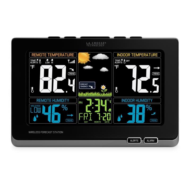 La Crosse&reg; Color-Display Weather Station with Wireless Outdoor Remote Sensor - Black