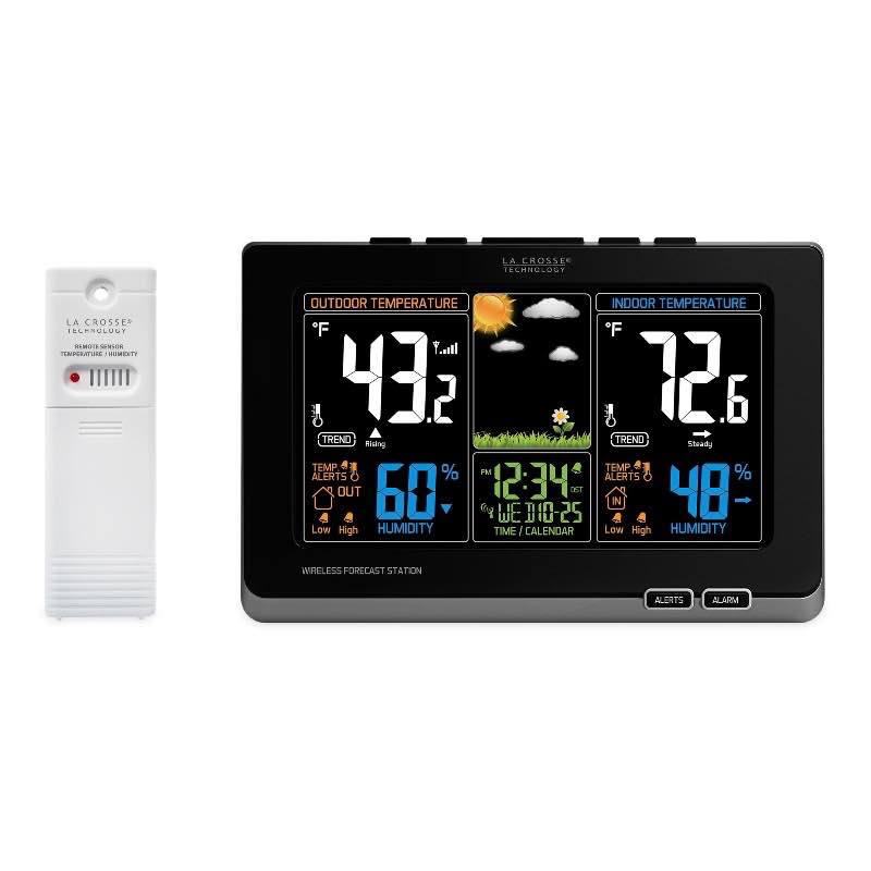 La Crosse&reg; Color-Display Weather Station with Wireless Outdoor Remote Sensor - Black