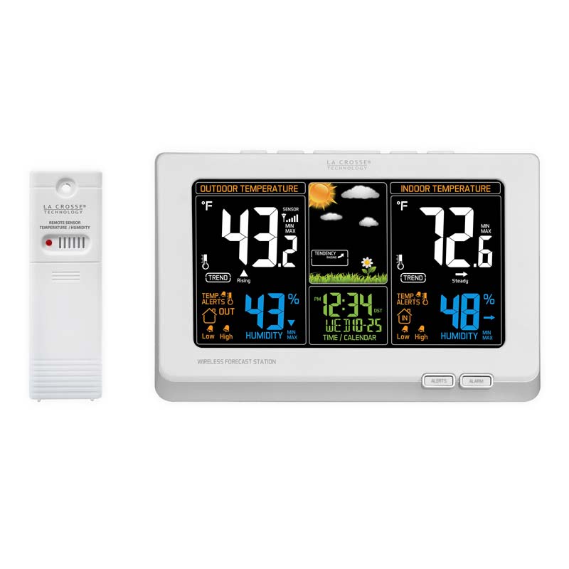 La Crosse&reg; Color-Display Weather Station with Wireless Outdoor Remote Sensor - White