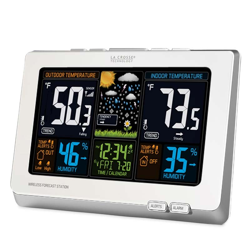 La Crosse&reg; Color-Display Weather Station with Wireless Outdoor Remote Sensor - White