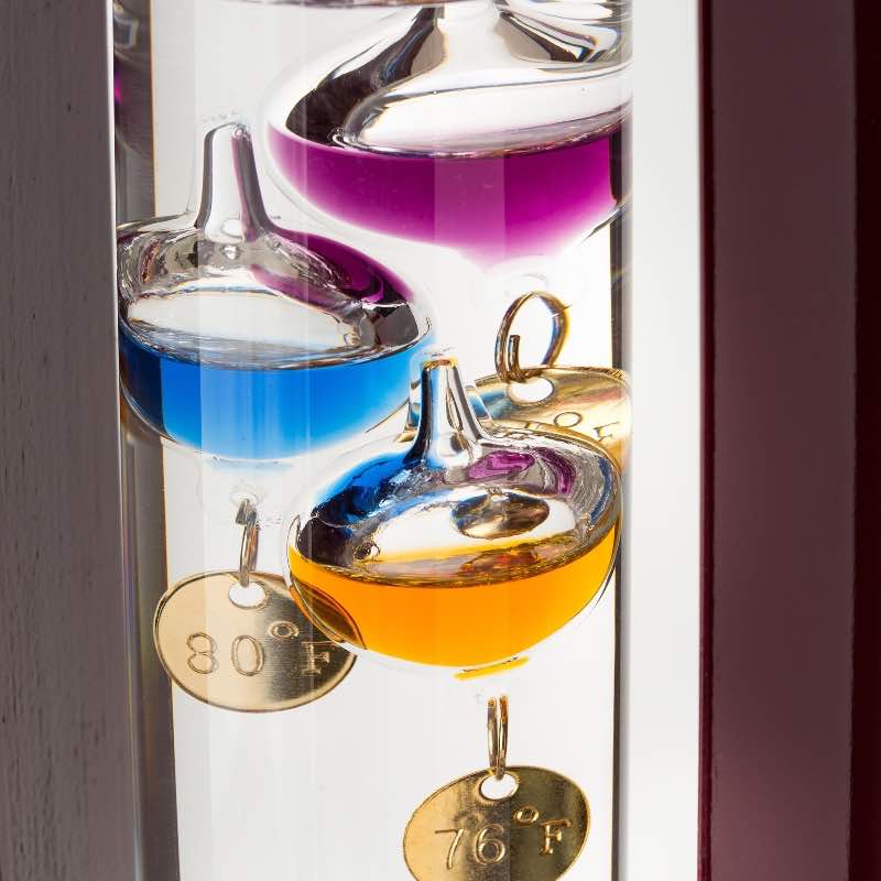 Galileo Thermometer with Beautiful Cherry Finish Wood Frame