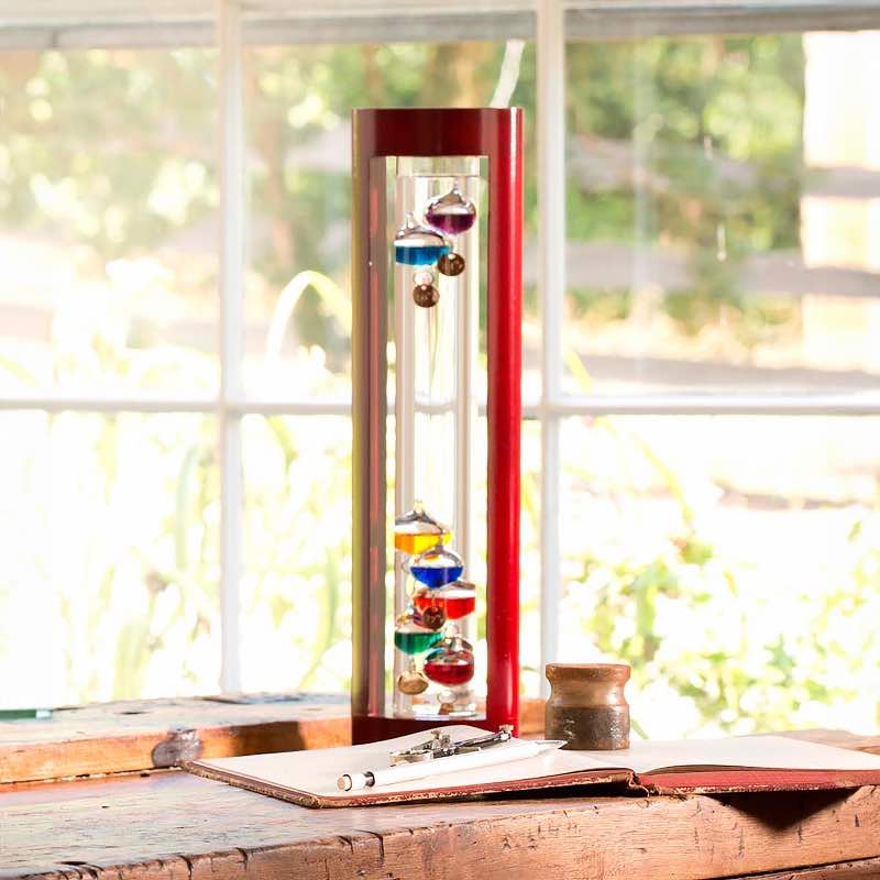 Galileo Thermometer with Beautiful Cherry Finish Wood Frame